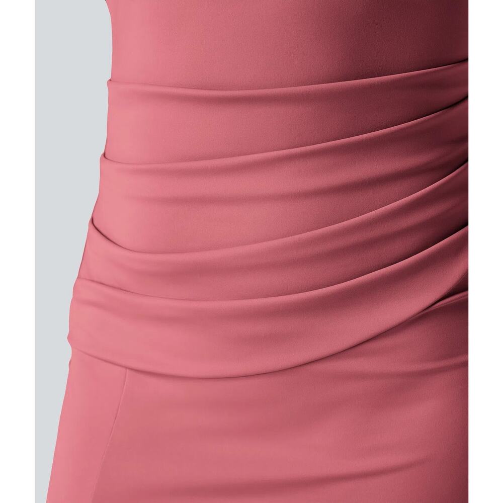 NWT HALARA Softlyzero Airy Square Neck Corset Ruched Bodycon Midi Dress Size M - Picture 4 of 8